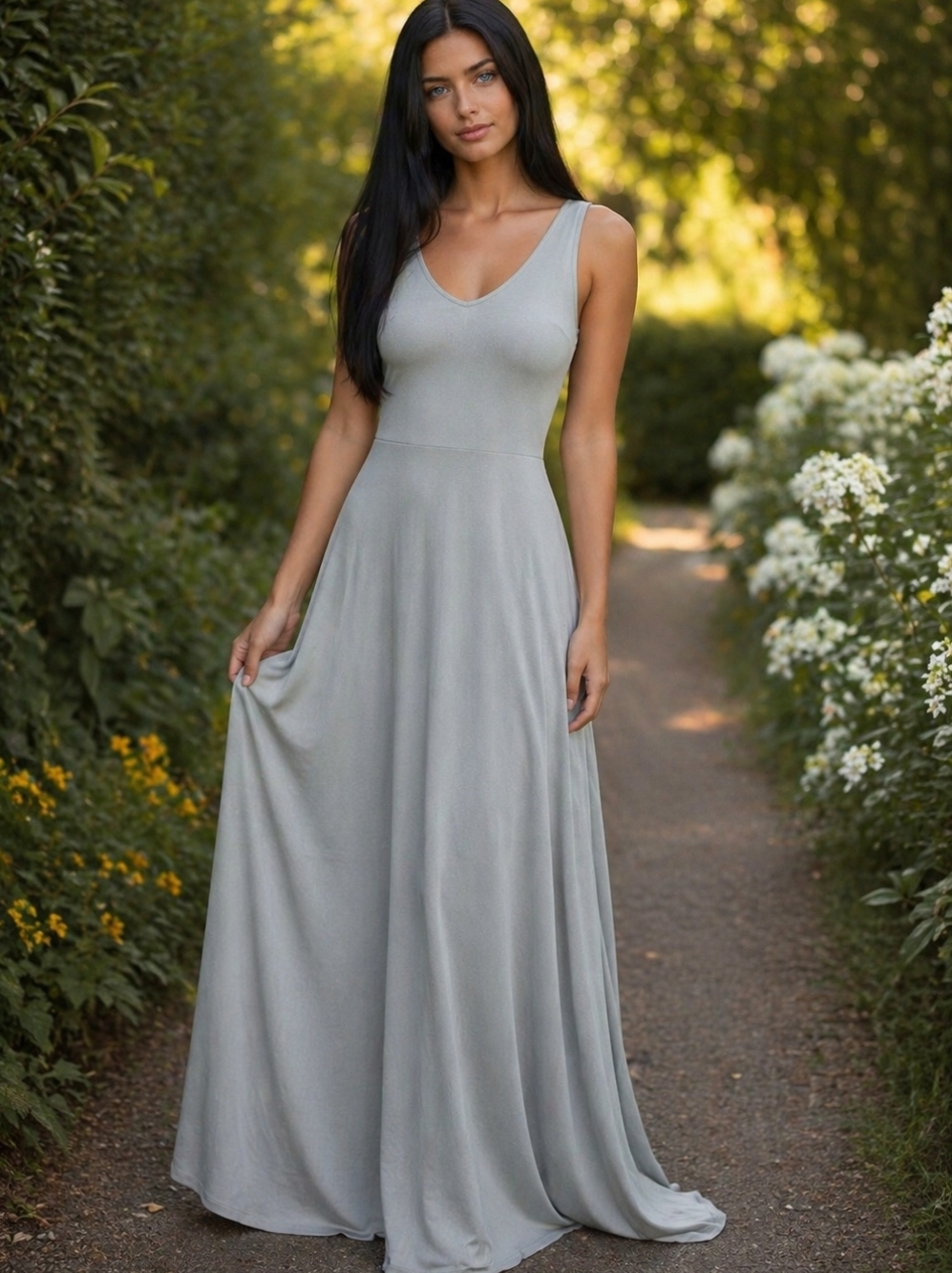 EUC Show Me Your Mumu Size Medium Steel Blue Chiffon Jenn Maxi Dress!!